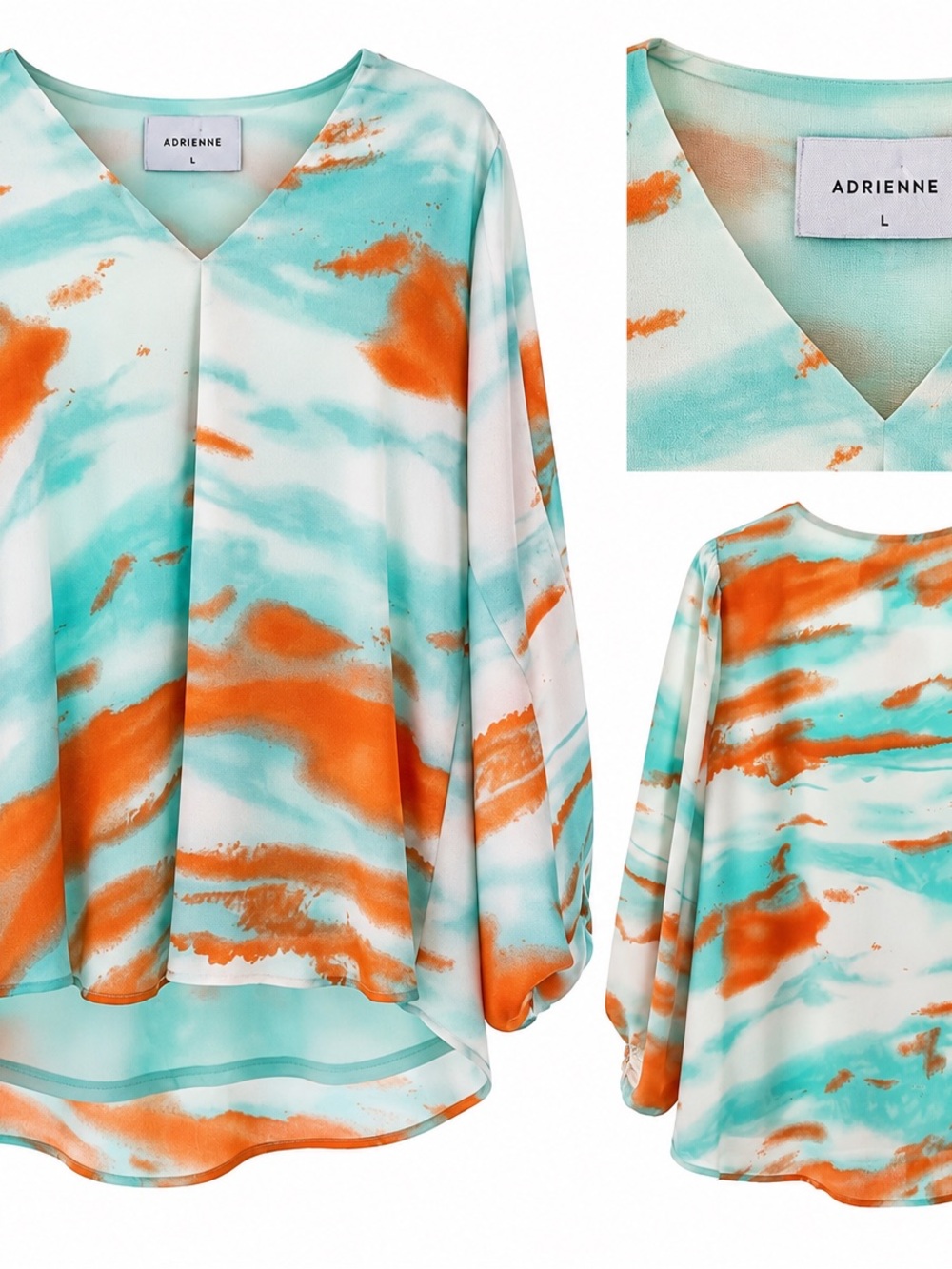 Adrienne Aqua & Orange Watercolor V-Neck Tunic